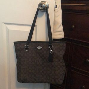 Coach gray and black signature zip bag